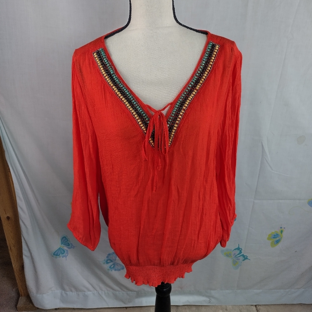Zac & Rachel Women's Size XL Orange Beaded Blouse City Fashion - Picture 3 of 13